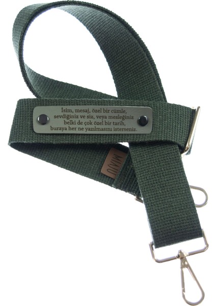 Koyu Yeşil Renk, Kanvas Ve Deri Çanta Kayışı, Şık Kullanışlı İsme Özel Hediyelik, 220 Cm Omuz Askısı