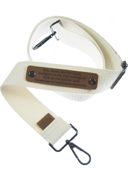 Krem Renk, Kişiye Özel Hediyelik Çanta Askısı, Metal Aksamlı 140 cm Tote Çanta Askısı