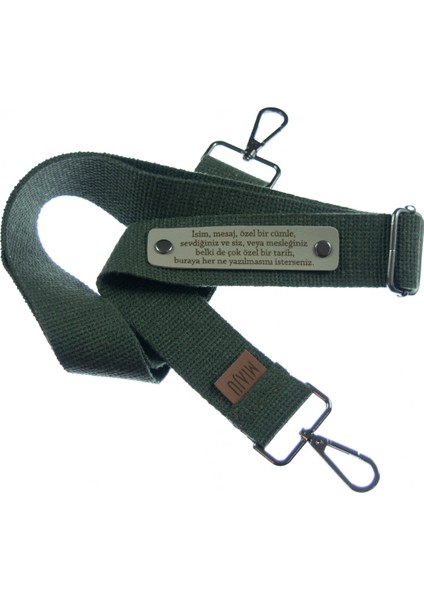 Koyu Yeşil Renk, Şık Giyinenler İçin Özel Detaylı İsme Özel Çanta Askısı, 180 Cm Hediyelik Seçenek