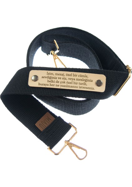 Siyah Renk, Hediyelik Kişiye Özel Çapraz Çanta Omuz Askısı, 180 cm Zarif ve Şık Isme Özel Tasarım