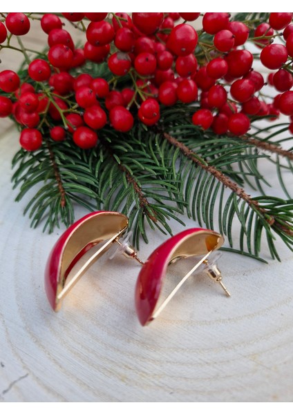 Kırmızı Renk Sedef Kaplama Bombeli Küpe modelleri