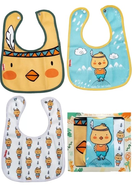 Civciv Desen 4'lü Set Eko Sıvı Geçirmez Aktivite ve Mama Önlüğü Kendi Kutusunda 6-24 Ay modelleri