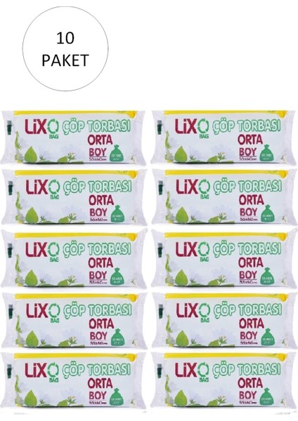 Orta Boy Çöp Torbası 55 x 60 cm 20 Li Rulo x 10 Paket = 200 Adet (Mavi)