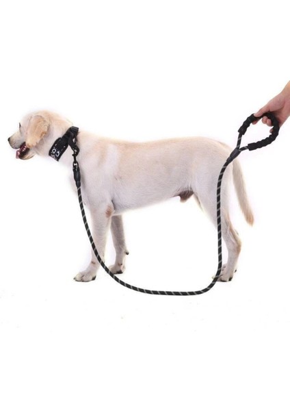 Köpekler İçin Gezdirme Tasması Reflektörlü 130 cm Halat Orta ve Büyük Boy Köpekler İçin Siyah