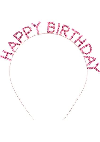 Pembe Renk Kristal Taşlı Gold Renk Kaplama Happy Birthday Taç 16 x 17 cm
