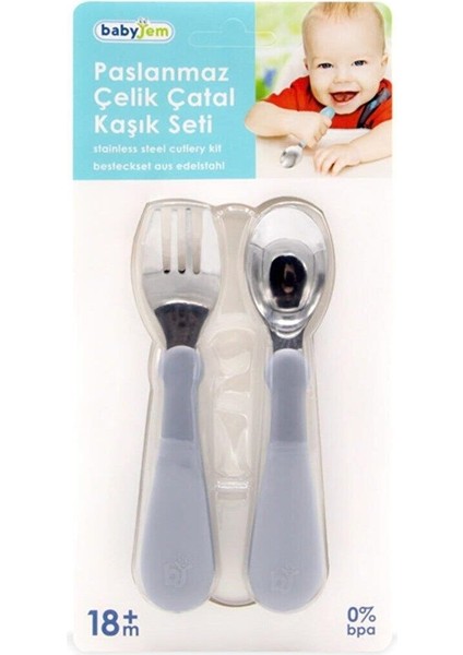 Babyjem Paslanmaz Çelik Çatal Kaşık Seti 522 Gri