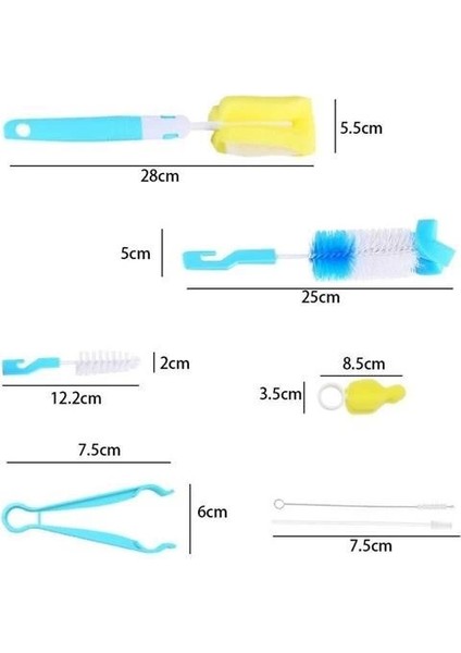 7 Parça Biberon Uzun Kavanoz Termos Suluk Sürahi Yağ Şişe Içi Temizleme Fırçası Aparatı Seti