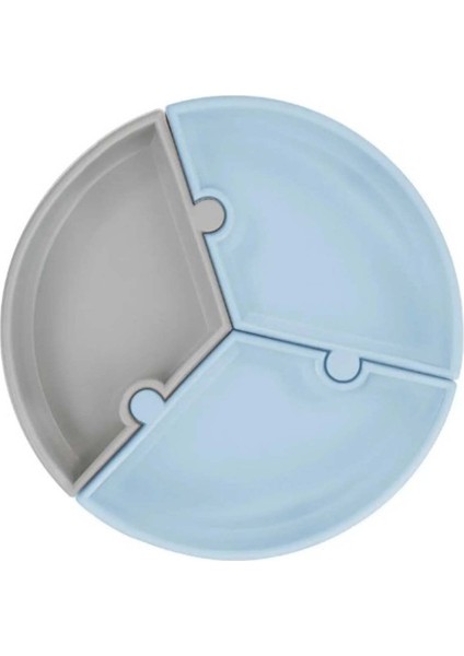Puzzle Vakum Tabanlı Silikon Tabak Mineral Blue / Powder Grey