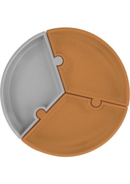 Puzzle Vakum Tabanlı Silikon Tabak Woody Brown / Powder Grey