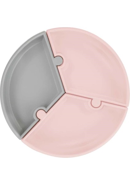 Puzzle Vakum Tabanlı Silikon Tabak Pinky Pink / Powder Grey