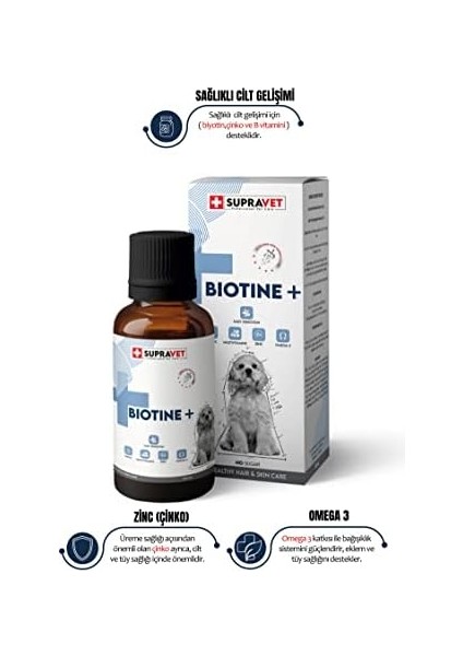 Supravet Plus +B For Dogs Biotine Damla 100 ml + Zinc + Multi Vitamin (Köpekler Için Tüy Sağlığı Damlası)