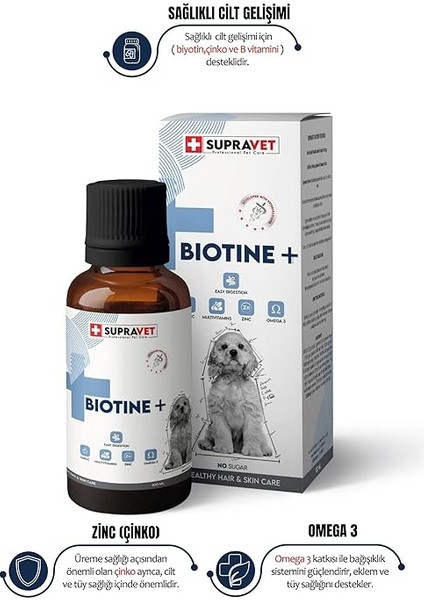 Supravet Plus +B For Dogs Biotine Damla 100 ml + Zinc + Multi Vitamin (Köpekler Için Tüy Sağlığı Damlası)