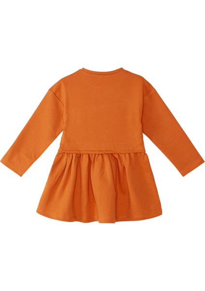 Turuncu Leoparlı Beli Lastikli Uzun Kollu Kız Çocuk Elbise fırsatları