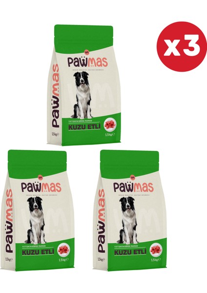 Kuzu Etli Yetişkin Köpek Maması 1,5 kg x 3 Adet