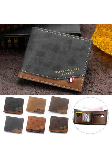 Moda Erkek Cüzdan Para Çantası Düz Renk Deri Iş Kısa Cüzdan Ünlü Vintage Walltes Çoklu Kart Yumuşak Çanta Para Çantası (Yurt Dışından)