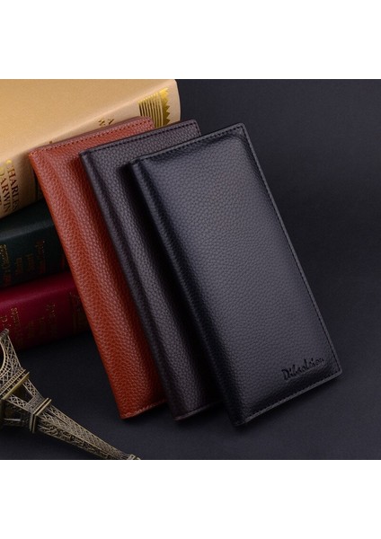 Klasik Iş Erkek Uzun Bifold Pu Deri 3 Renk Katı Cüzdan Rahat Kart Debriyaj Çanta Cepler (Yurt Dışından) fiyatları