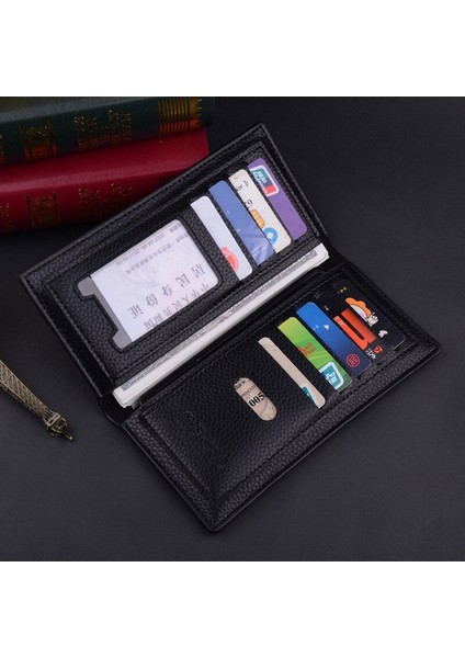 Klasik Iş Erkek Uzun Bifold Pu Deri 3 Renk Katı Cüzdan Rahat Kart Debriyaj Çanta Cepler (Yurt Dışından) modelleri