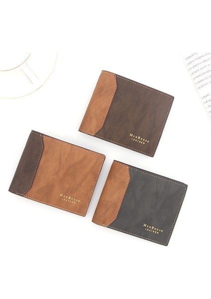 Menbense Yeni Erkek Kısa Cüzdan Sıcak Altın Kabartmalı Patchwork Nubuk Deri Gevşek Yapraklı Erkek Kısa Cüzdan (Yurt Dışından)