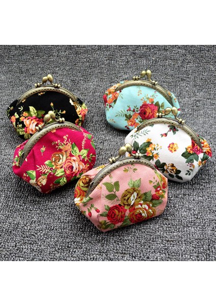 Cüzdan, Bayan Vintage Çiçek Mini Bozuk Para Cüzdanı Clutch Çanta (Siyah) (Yurt Dışından)