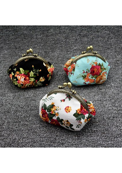 Cüzdan, Bayan Vintage Çiçek Mini Bozuk Para Cüzdanı Clutch Çanta (Siyah) (Yurt Dışından)