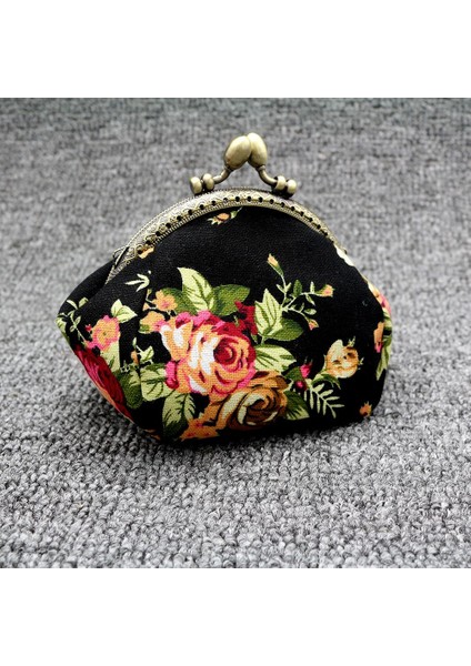 Cüzdan, Bayan Vintage Çiçek Mini Bozuk Para Cüzdanı Clutch Çanta (Siyah) (Yurt Dışından)