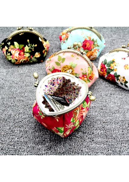 Cüzdan, Bayan Vintage Çiçek Mini Bozuk Para Cüzdanı Clutch Çanta (Siyah) (Yurt Dışından)