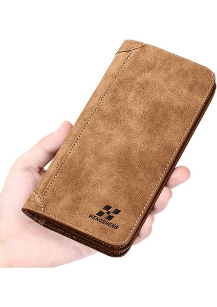 Klasik Vintage Mat Deri Erkek Uzun Cüzdan Lüks Marka Büyük Kapasiteli Çoklu Kart Sahibinin Çek Karnesi Bifold Iş Çanta (Yurt Dışından)