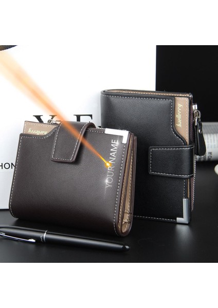 Kısa Lüks Erkek Cüzdan Fermuarlı Para Cebi Kart Sahibinin Erkek Cüzdan Debriyaj Fotoğraf Tutucu Adı Kazınmış Marka Erkek Çantalar Cüzdan (Yurt Dışından)