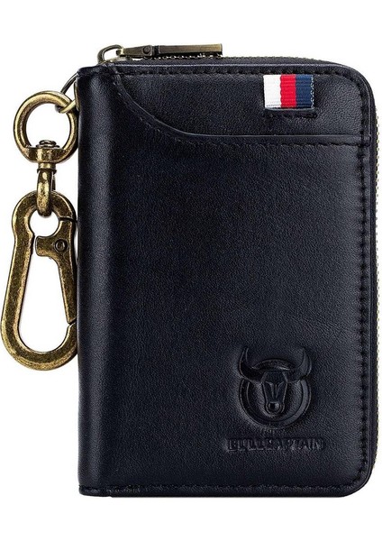 Bullcaptain Deri Erkek & Kadın Anahtar Cüzdan Unisex Rfid Engelleme Iş Anahtar Kutu Moda Kart Tutucu Bozuk Para Cüzdanı Anahtar Kutu Siyah (Yurt Dışından)