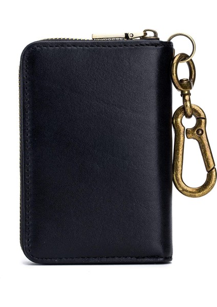 Bullcaptain Deri Erkek & Kadın Anahtar Cüzdan Unisex Rfid Engelleme Iş Anahtar Kutu Moda Kart Tutucu Bozuk Para Cüzdanı Anahtar Kutu Siyah (Yurt Dışından)