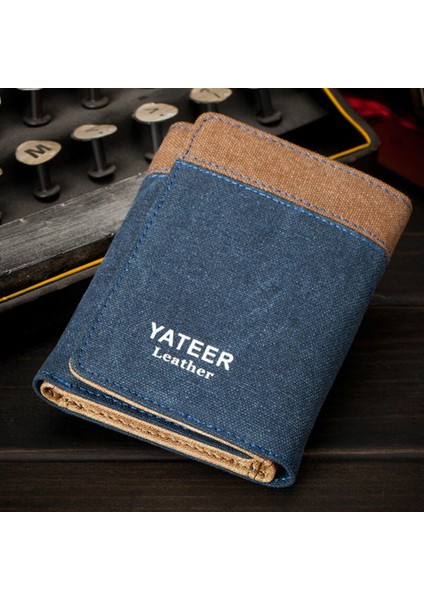 Retro Erkek Cüzdan Iş Kimlik Kartı Sahipleri Çanta Küçük Üç Katlı Cüzdan Deri Kısa Bifold Erkekler Için Ince Cüzdan Cartera Hombre (Yurt Dışından)