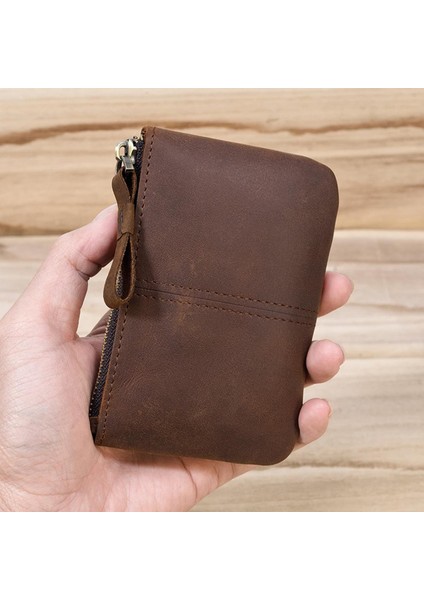 Luufan Deri Erkek Kadın Para Klip Inek Deri Kısa Cüzdan Ince Para Cep Cüzdan Bifold Deri Çanta Kart Durumda (Yurt Dışından)