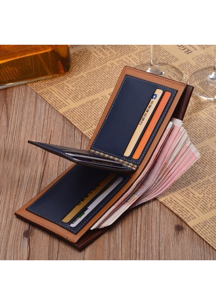 Vintage Erkek Cüzdan Deri Erkek Kısa Cüzdan Ince Erkek Çantalar Para Kredi Kartı Sahipleri Lüks Moda Saf Renk Cüzdan (Yurt Dışından)