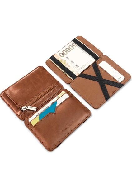 Erkek Cüzdan Moda Küçük Deri Sihirli Cüzdan Bozuk Para Cüzdanı ile Erkek Mini Cüzdan Para Çantası Kredi Kartı Klip Klip Nakit Cüzdan (Yurt Dışından)