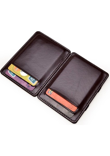 Yeni Ince Dikey Erkekler Sihirli Cüzdan Küçük Pu Deri Elastik Şerit Çanta Mini Kımlık Kartı Sahibi Banka Kredi Kartı Kılıfı Adam V2I1 (Yurt Dışından)