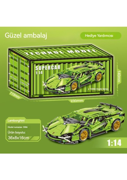 Lambo Green Bull Gini Montajlı Yapı Taşı Araba Spor Araba Yarışı Oyuncak Erkekler Için Hediye (Yurt Dışından)