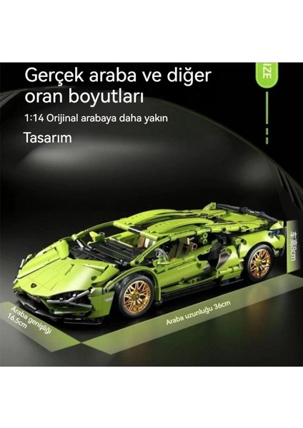 Lambo Green Bull Gini Montajlı Yapı Taşı Araba Spor Araba Yarışı Oyuncak Erkekler Için Hediye (Yurt Dışından)