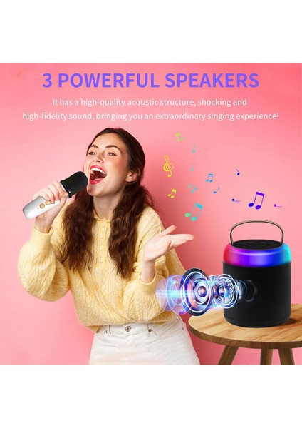 6 Farklı Ses Değiştirme Özellikli Karaoke Hoparlör Mikrofon | USB Sarjlı Parti Işıklı Hoparlör Mikrofon