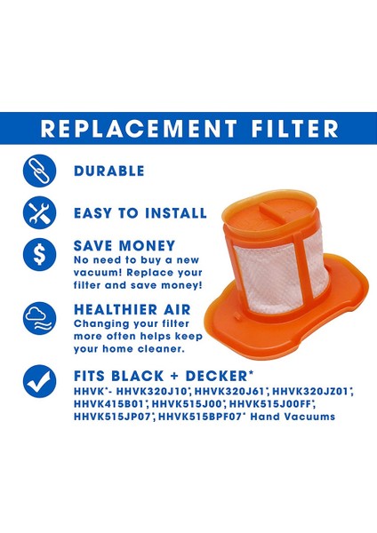 Black+Decker HHVKF10, HHVK320J10, HHVK515J00FF Elektrikli Süpürge Aksesuarlarıyla Uyumlu Yedek Filtreler (Yurt Dışından) modelleri