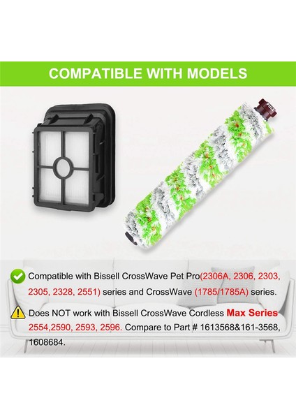 Paket 2460 Fırça Rulosu + 1866 Vakum Filtreleri Bissell Crosswave Pet Pro 2306A ve Crosswave 1785 Serisi Için (Yurt Dışından)