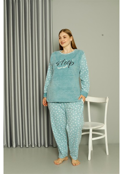 Welsoft Polar Kadın Büyük Beden Su Yeşili Pijama Takımı 808046 modelleri