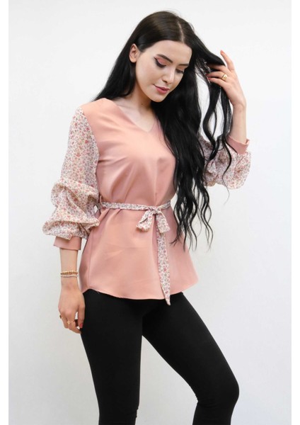 Büzgülü Şifon Kol Bluz Pudra fiyatları