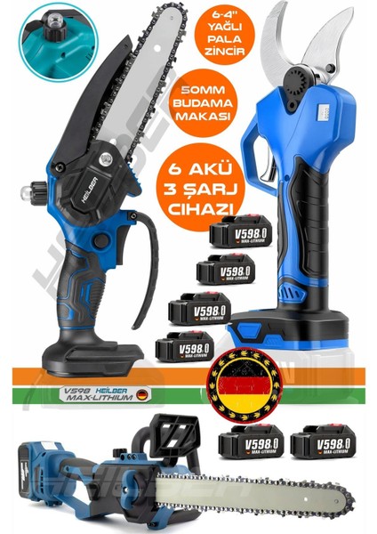 Alman 6 Akülü 10-15CM Akülü Budama Testere + 50 mm Budama Makası + 30CM Yağlı Budama Bıçkı Testeresi