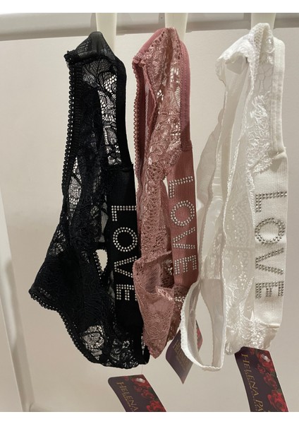 Bayan Love Yazılı 3'lü Dantel Iç Çamaşırı modelleri