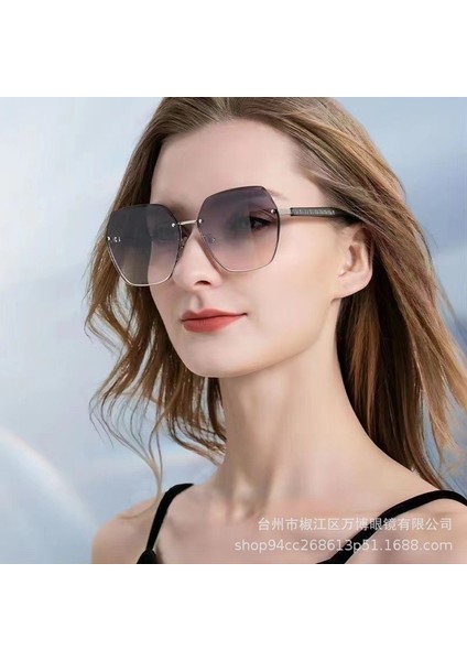 2024 Kadın Güneş Gözlüğü High-End Moda Kesim Çerçeveli Güneş Gözlüğü Anti-Uv Büyük Çerçeve Güneş Gözlüğü Altın Çerçeve Tam Gri [pc Lensler] (Yurt Dışından)