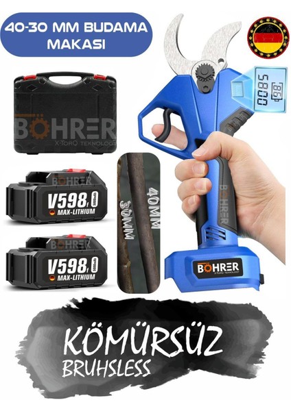 42 Mm-30 mm Blue Dijital Göstergeli İki Kademeli Akülü Budama Makası , Akülü Bağ Makası ,V598/F 5 Ah