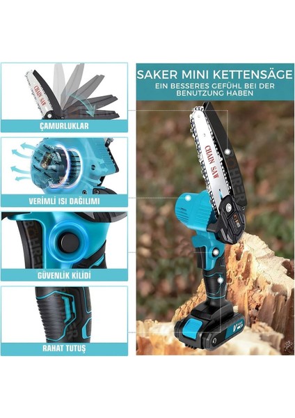 Taşınabilir Blue 20 cm 6'' Bahçe Ev Ağaç Dalları Portatif 58VF 5AH Akülü Zinciri Budama Testere indirimleri