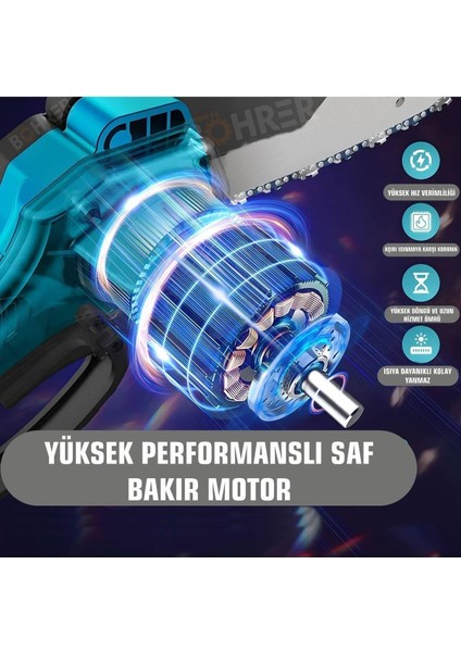 Böhre 58VF 5AH 6'' 20 cm Pala Dark Red Şarjlı Çift Akülü Mini Zincirli Budama Testere Makinesi