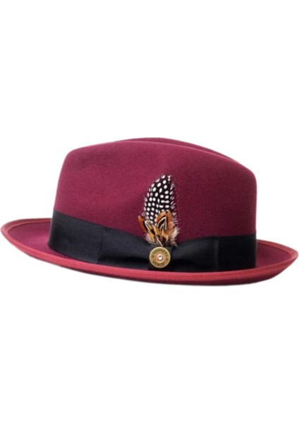 Fedora Şapka Günlük/resmi Parti Cosplay Için Şık Geniş Kenarlı Trilby Şapka Kırmızı (Yurt Dışından)