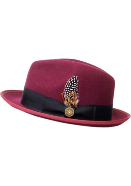 Fedora Şapka Günlük/resmi Parti Cosplay Için Şık Geniş Kenarlı Trilby Şapka Kırmızı (Yurt Dışından)
